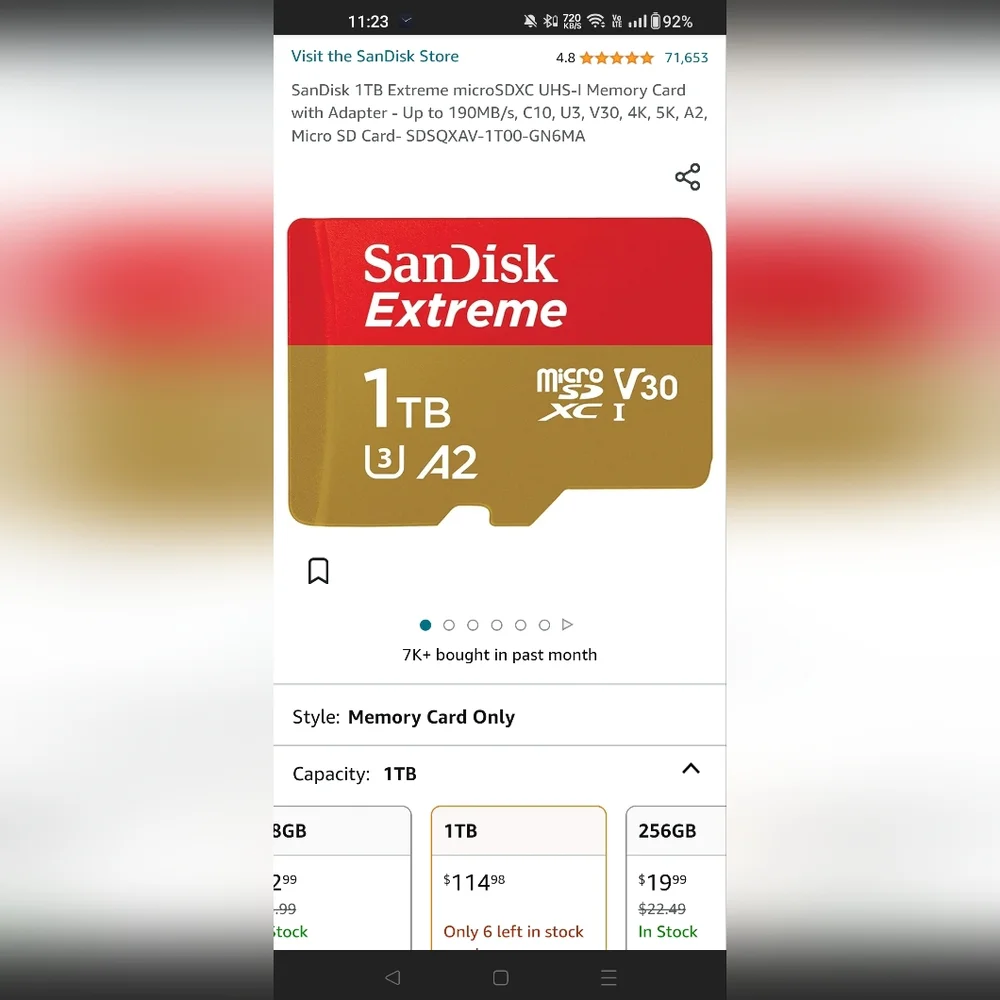 SanDisk Extreme 1TB UHS Speed Class 3 microSDXC Memory Card